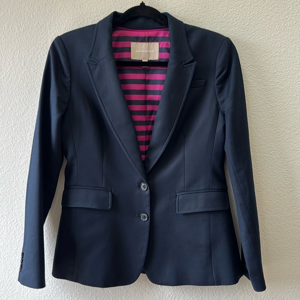 Banana Republic Navy Blazer with Pink Striped Lining